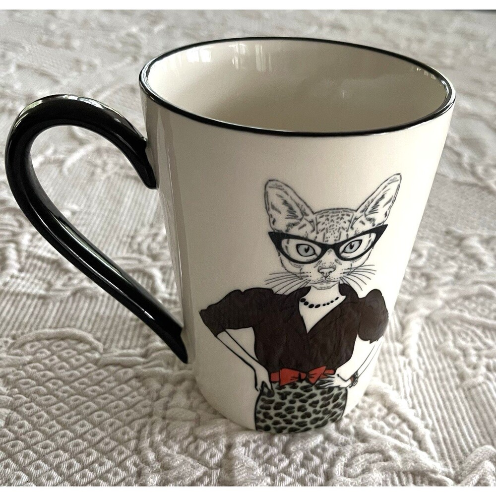 Hipster Cat Stoneware Coffee Mug Classy Cat Signature Housewares 16 oz